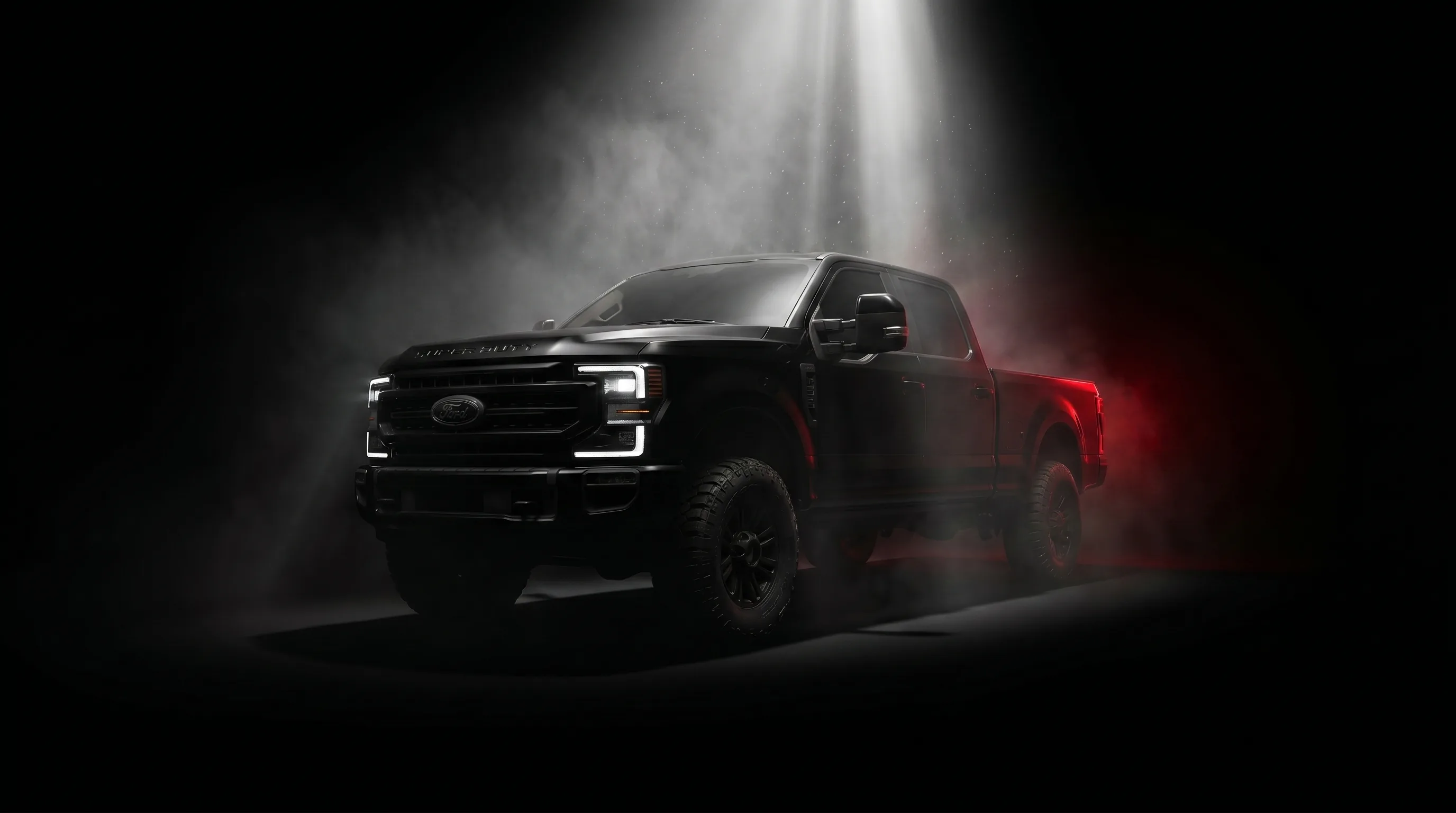 Finished custom truck under studio light at Small Town American Customs in Broken Arrow, OK